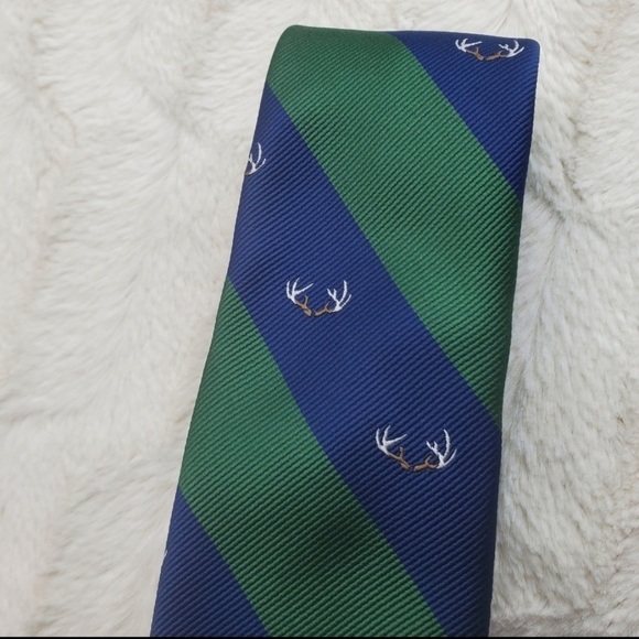 NWT Mens American  Eagle Tie Green Navy Striped Deer Antlers Hunting One Size OS - Picture 7 of 11